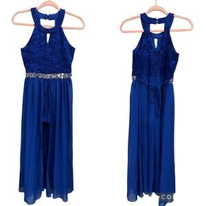 Royal Blue Formal Girls Sleeveless Romper Wrap Skirt Size 16